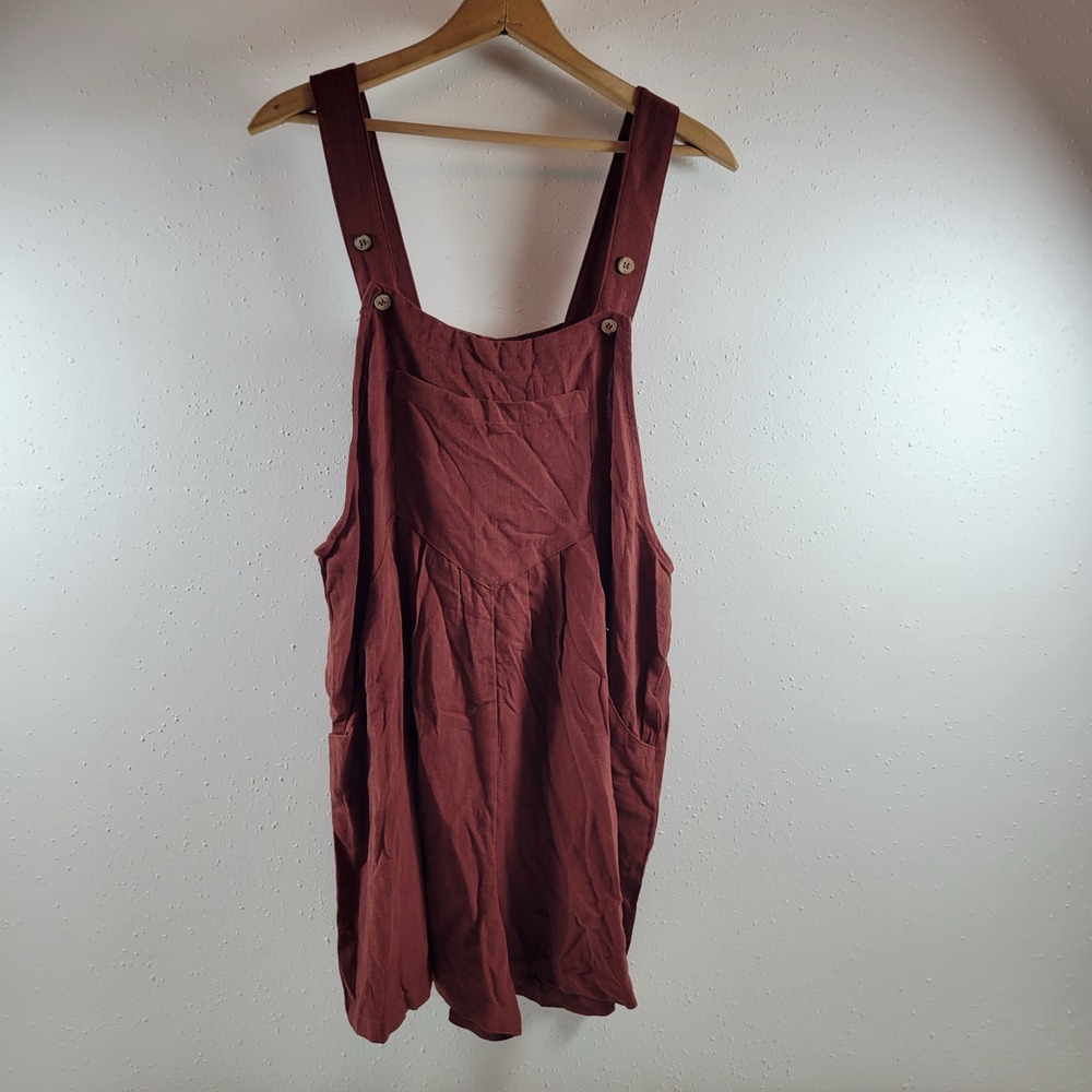 NWT Caracilia Romper Women L Rust Linen Blend Sleeveless Overall Shorts Jumpsuit